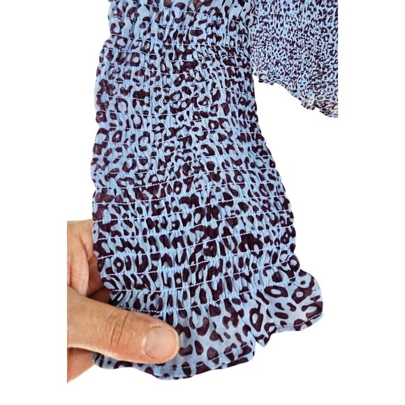 Womens Plus Size 2X Smocked Long Sleeve Leopard Print Blouse Blue & Purple - Picture 6 of 13